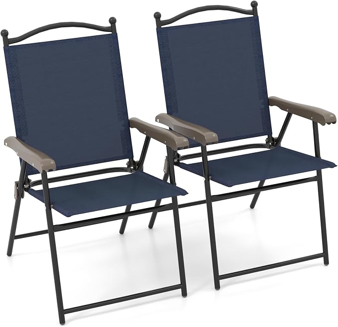 GIANTEX Set of 2 Patio Folding Chairs, Outdoor Patio Dining Chairs w/Armrest by Giantex