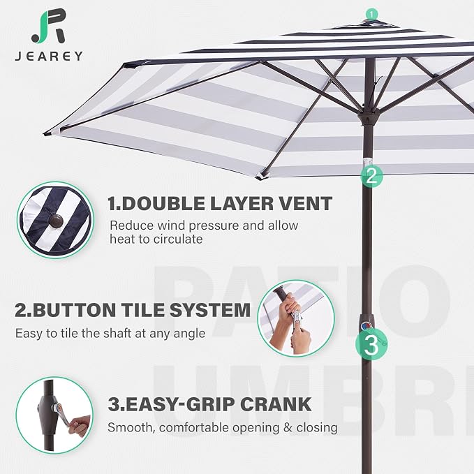 JEAREY 7.5 ft Outdoor Patio Umbrella, Table Umbrella, Tilt & Crank lift - Image 3