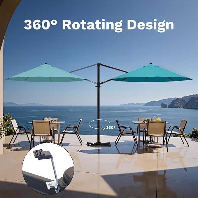 Devoko 10ft Cantilever Patio Umbrella, Round Large Outdoor Umbrella - Image 4