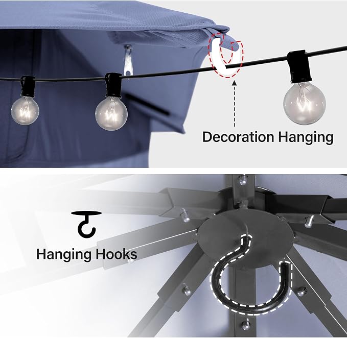 8'x8' Outdoor Gazebo with 50FT String Lights, Metal Heavy Duty Patio Canopy - Image 4