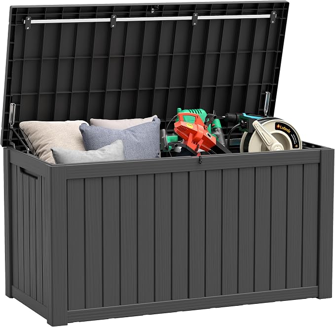 Outdoor Storage Box, 180 Gallon Large Outdoor Resin Deck Box, Storage by KAMABOKO
