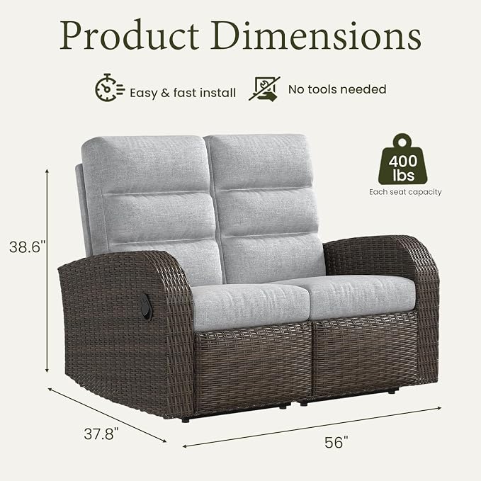 Oversized Wicker Outdoor Recliner Lovseat - Image 2