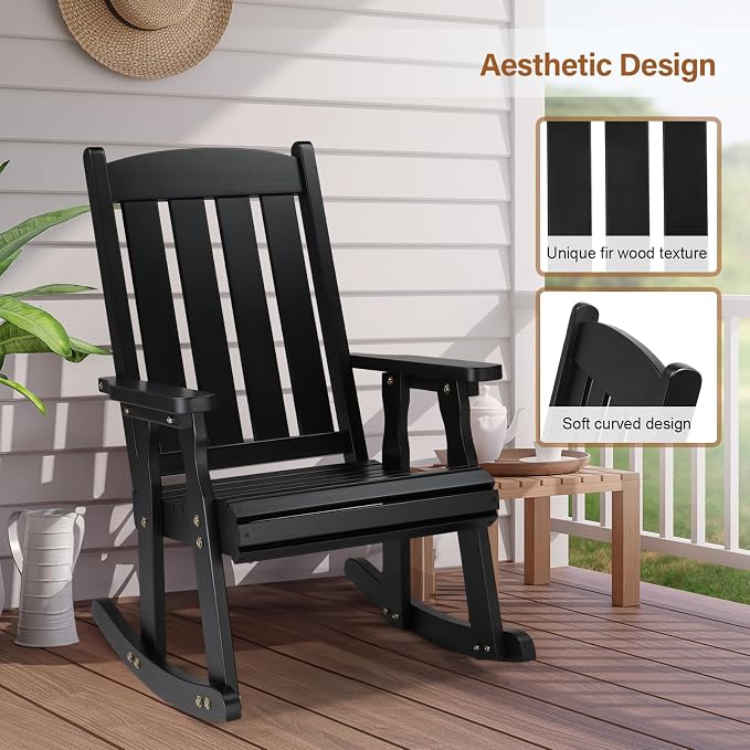 VINGLI Outdoor Rocking Chair, Heavy Duty 600 LBS Wooden Rocker, Weatherproof - Image 5