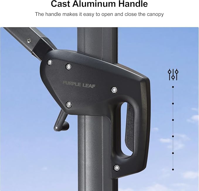 PURPLE LEAF Cantilever Umbrella 10 Feet Round 360° Rotation Light Grey | - Image 3