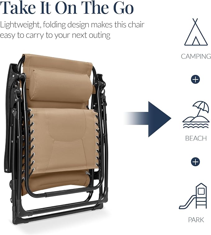 Best Choice Products Oversized Padded Zero Gravity Chair, Folding Outdoor Patio - Image 5