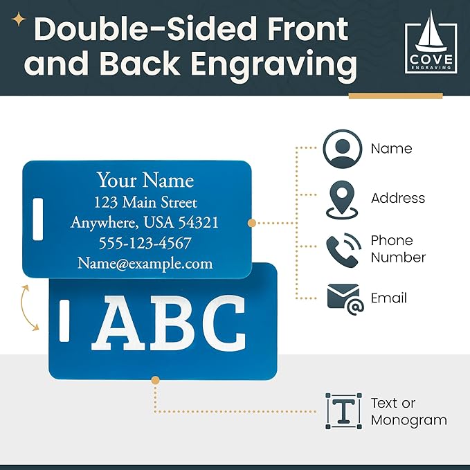 Two Custom Engraved Aluminum Luggage Tags (Blue)