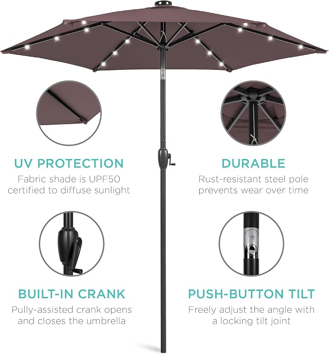 Best Choice Products 7.5ft Solar Umbrella LED Lighted Patio Umbrella, Table - Image 5