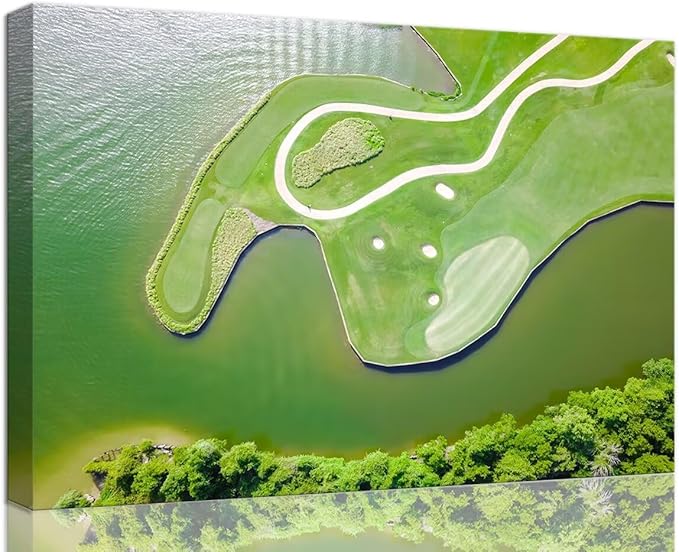 Colorado River Austin Texas USA Golf Course Wall Art for Living Room Bedroom Bathroom Home Decorations Golf Club Picture Wall Decor for Office Canvas Artwork Framed Ready to Hang(12''H x 16''W)