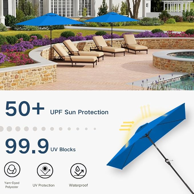 6.5' x 10' Rectangular Patio Umbrella Large Outdoor Market Umbrella w/UV - Image 6