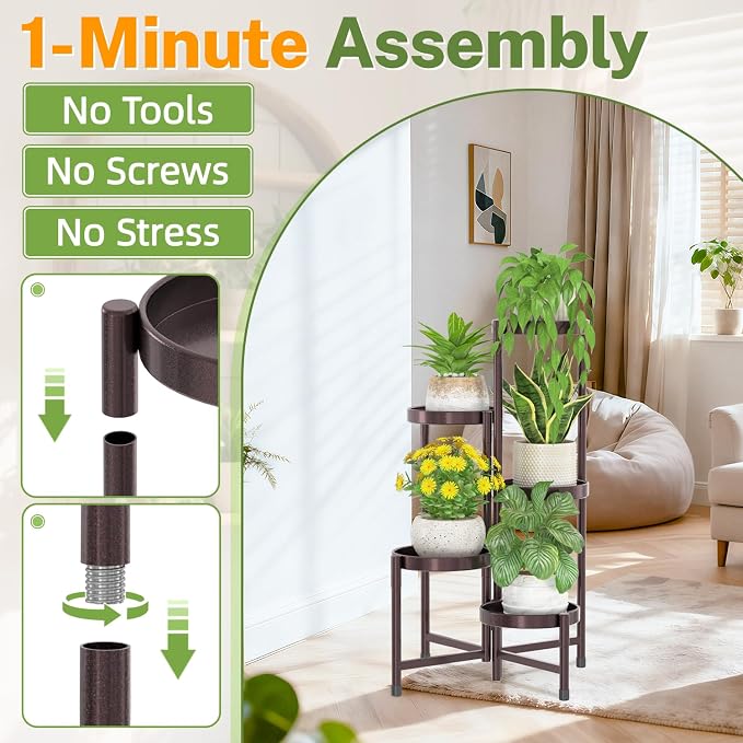 iDavosic.ly Plant Stand Indoor Outdoor, 5 Tier Metal Corner Shelf, Bronze | - Image 2