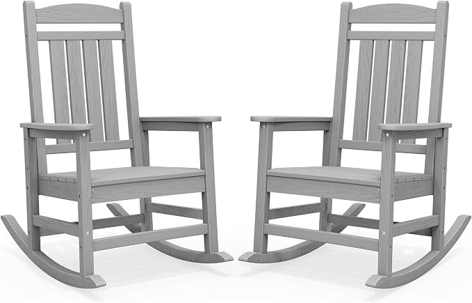 SERWALL Outdoor Rocking Chair Set of 2, Patio Rocking Chair, Light Gray | HDPE by SERWALL