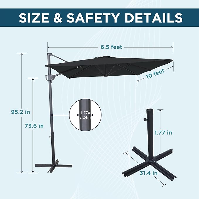 10FT Outdoor Offset Umbrella, Cantilever Patio Umbrella - Image 2