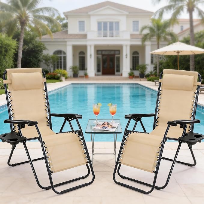 NEWBULIG Zero Gravity Chairs Set of 4, Folding Lounge Recliner Chair | Portable - Image 8