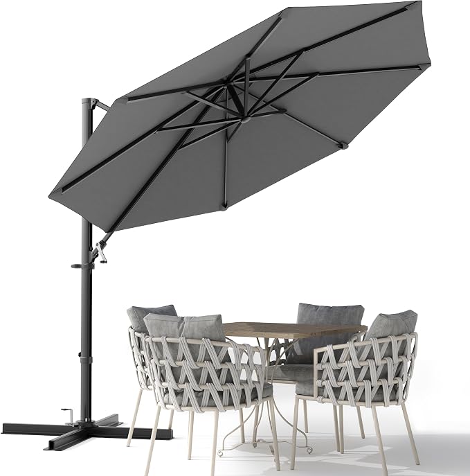 Devoko 10ft Cantilever Patio Umbrella, Round Large Outdoor Umbrella by DEVOKO
