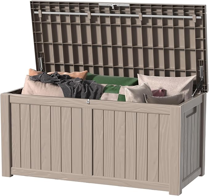 150 Gallon Lockable Resin Deck Box, Waterproof Outdoor Storage Container by MAIUSCOLI