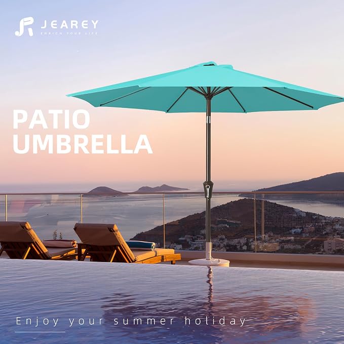 JEAREY 10 ft Outdoor Patio Umbrella w/Tilt and Crank, Turquoise | 8 Sturdy Ribs - Image 7