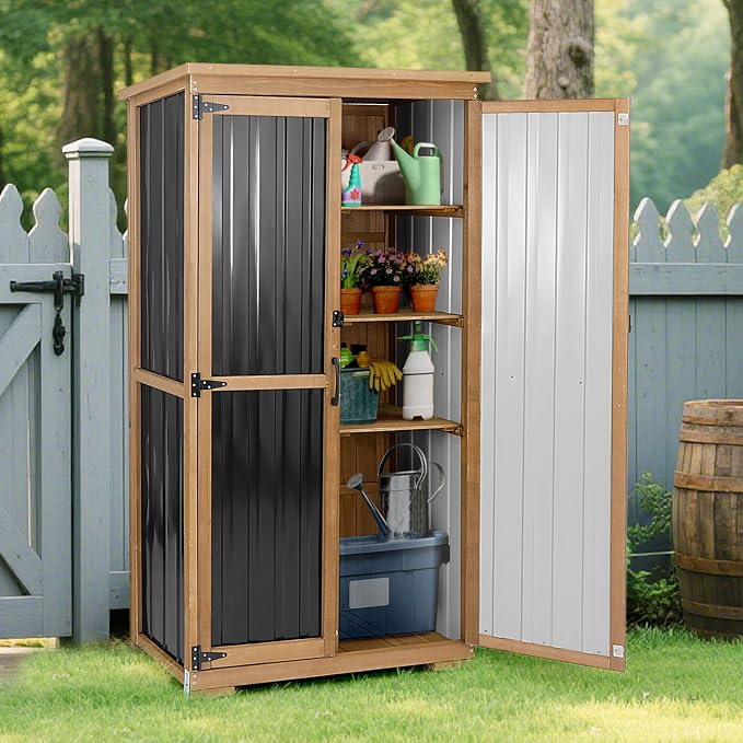 Outdoor Storage Cabinet, Wood & Metal Storage Shed - Image 3