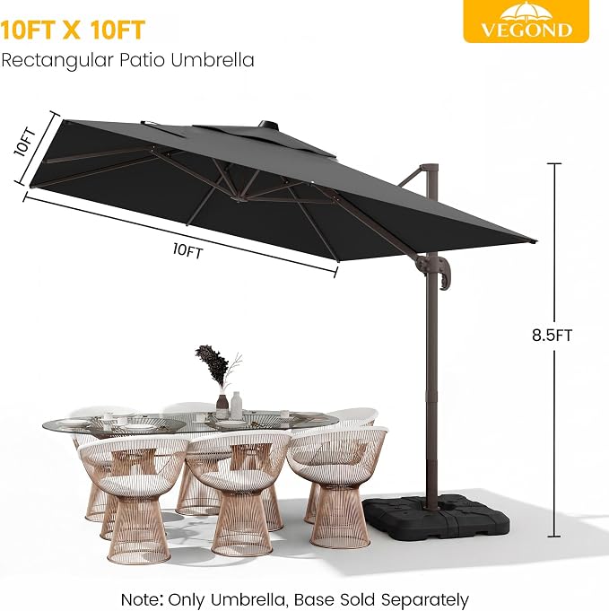 10x10 FT Patio Cantilever Umbrella, Rectangular Heavy Duty Offset Umbrella - Image 2
