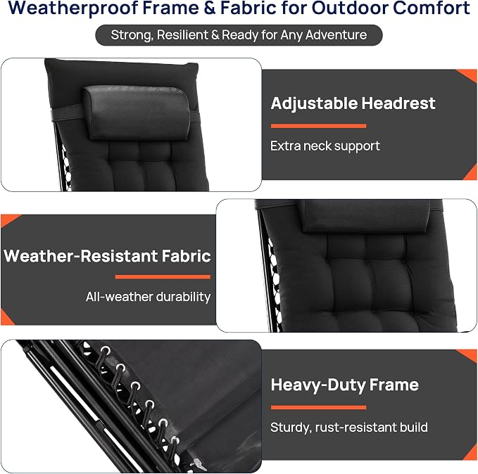 Alpen Oversized Zero Gravity Chair, Portable Patio Lounge Recliner, Removable - Image 5