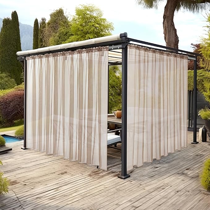 MIULEE Beige Waterproof Outdoor Sheer Curtains - Image 2