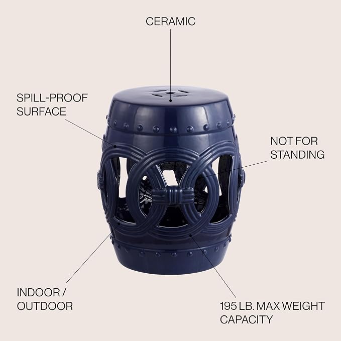 JONATHAN Y Lucky Coins 16" Ceramic Garden Stool Side Table, Drum Shape - Image 5