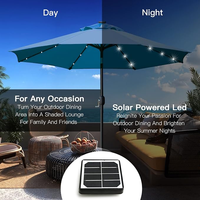 Sunnyglade 9' Solar LED Patio Umbrella, 8 Ribs, Tilt & Crank | 9Ft Patio - Image 5