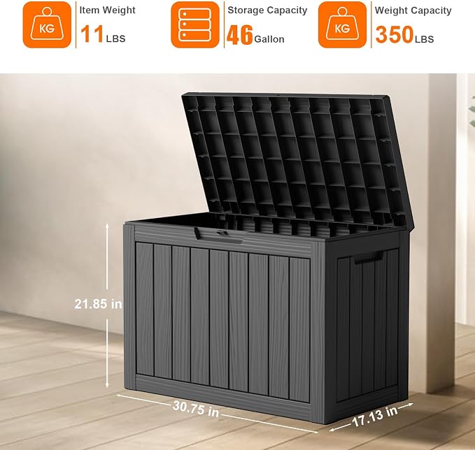 46 Gallon Outdoor Deck Box, Resin Waterproof Storage Box - Image 5