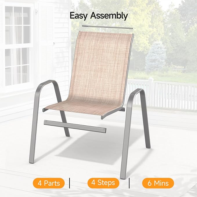 Patio Chairs Set of 6, Stackable Outdoor Dining Chairs | All Weather Dining Set - Image 7