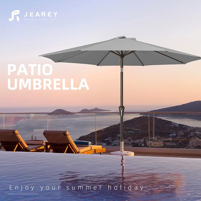 JEAREY 10 ft Outdoor Patio Umbrella w/Tilt and Crank, Light Gray | 8 Sturdy - Image 7