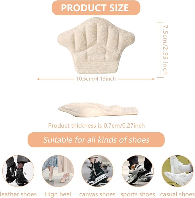 Heel Grips Inserts,Heel Gripsfor Loose Shoes,Too Big Boots, Reusable Heel Guards Liners for All People,Self-Adhesive Heel Protector Pads (4 Gray)