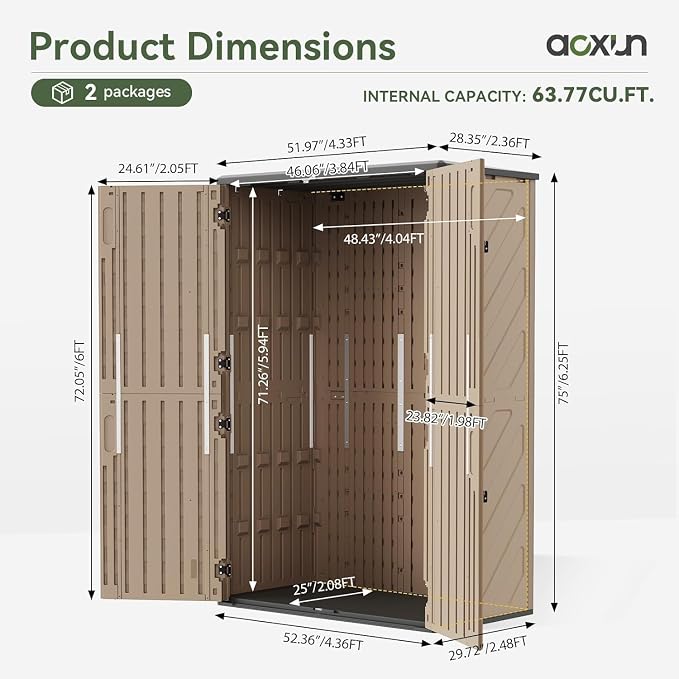 Aoxun Outdoor Storage Shed, 64 Cu.Ft Vertical Storage Sheds, Resin Sheds Outdoor - Image 7