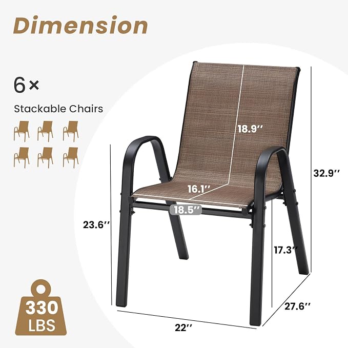 Patio Chairs Set of 6, Stackable Outdoor Chairs - Image 3