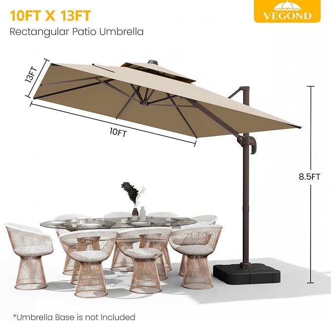 10x13 FT Patio Cantilever Umbrella, Rectangular Heavy Duty Offset Umbrella - Image 8