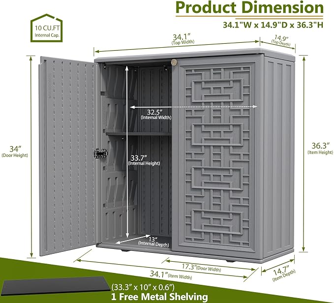 ZZM HDPE Outdoor Storage Shed, Outdoor Plastic Storage Cabinet, Horizontal - Image 3