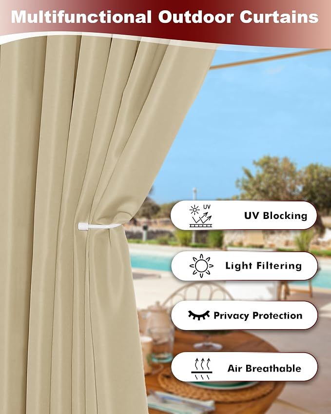 Grommet Outdoor Curtains for Patio Waterproof 8 Pcs 54x95 In Cream | - Image 3