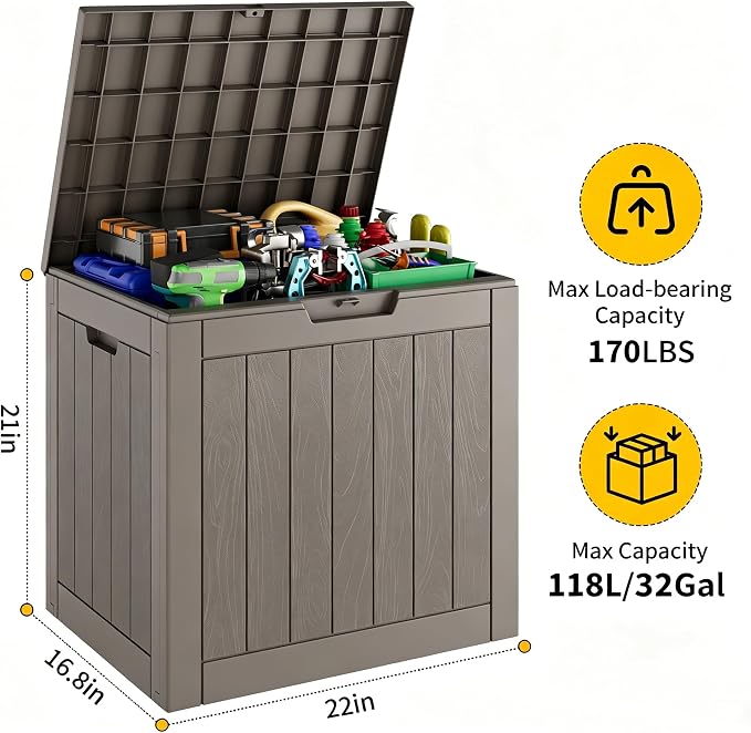 Deck Box, 32 Gallon Resin Indoor and Outdoor Storage Boxes Waterproof - Image 2