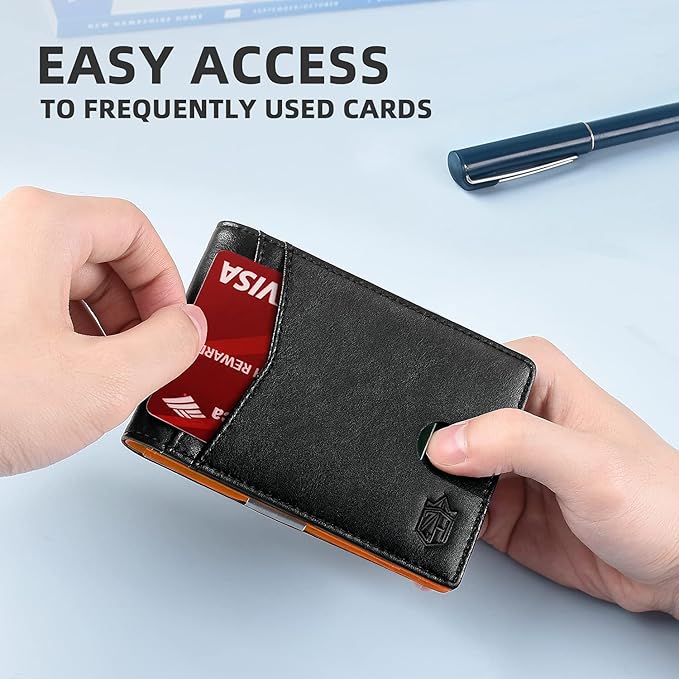 Zitahli Money Clip Wallets for Men,Slim Bifold Wallet 10-12 Cards, Mens Leather Wallet with ID Window,RFID Blocking Thin Minimalist Credit Card Holder,Gifts for Him