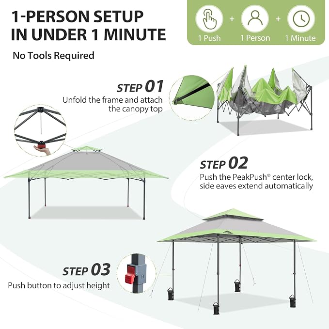 EAGLE PEAK 13x13 Pop Up Canopy Tent, Auto Extended Eaves, Heavy Duty Outdoor - Image 7