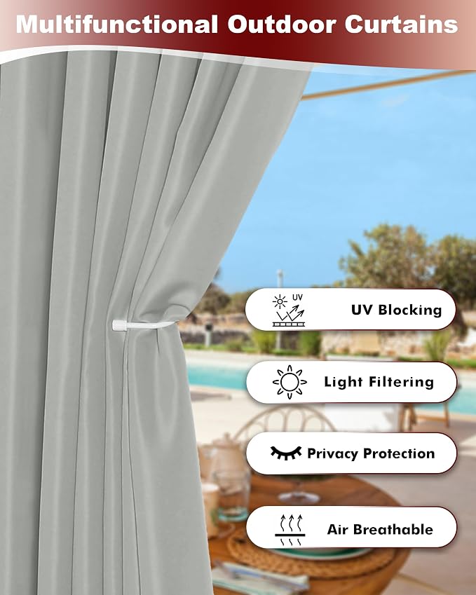 Grommet Outdoor Curtains for Patio Waterproof 8 Pcs 54x108 In Silver Grey | - Image 3
