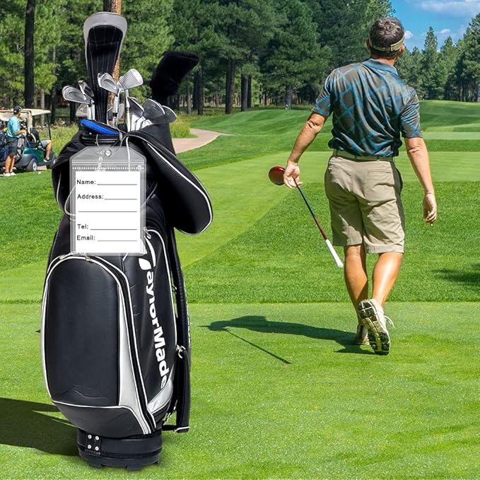 Extra Large Golf Luggage Tag 9" x 6 ", Shipping Label Holder for Golf Bag- Plastic Waterproof Zipper Pouch - PVC Luggage Tag Holders for Ship Sticks 2 Packs
