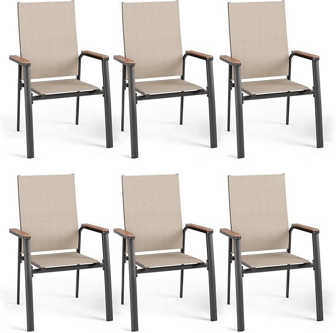 PHI VILLA Outdoor Stackable Dining Chairs Set of 6 w/Aluminum Frame, by PHIVILLA