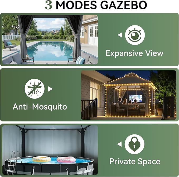Aoxun 10x10 Gazebo Metal Frame Canopy Tent - Image 5