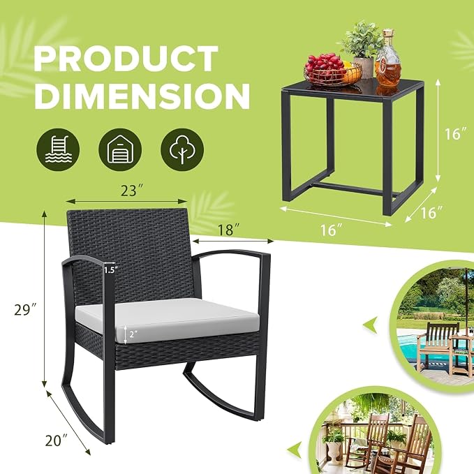 Homall Patio Furniture Set 3 Piece Resin Outdoor Bistro Set Rocking Patio Chairs - Image 7