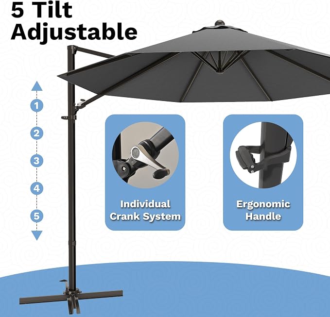 Devoko 10ft Cantilever Patio Umbrella, Round Large Outdoor Umbrella - Image 4