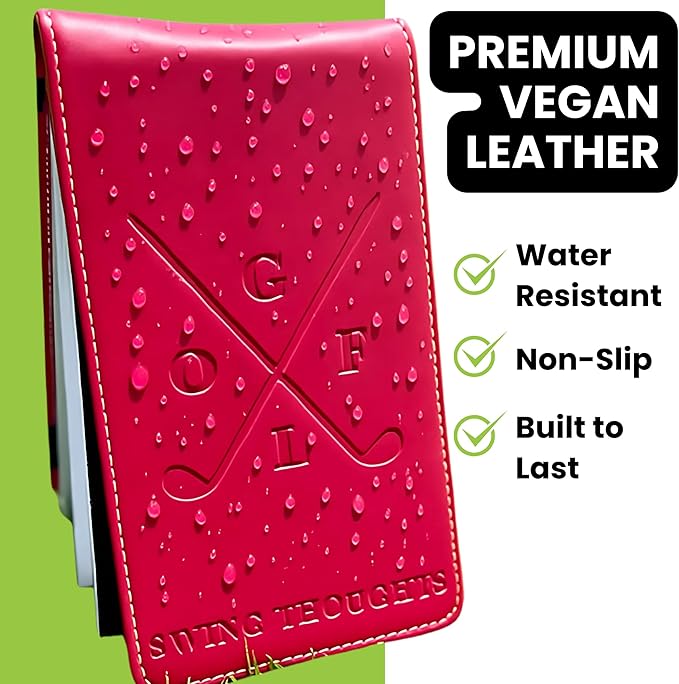 Golf Notebook – Compact Golf Journal with Vegan Leather Cover – Back Pocket Size Golf Log Book for Yardage, Stats, Practice & Course Notes (Pink)