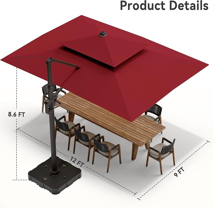 9' X 12' Cantilever Patio Outdoor Umbrella - Image 7