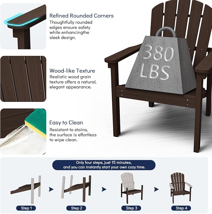 Stackable Adirondack Chairs Set of 2, Compact HDPE, Coffee | 26.3" Wide HDPE - Image 7