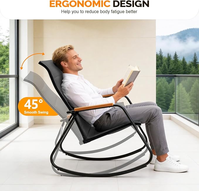 VINGLI Outdoor Rocking Chair, Textilene Mesh Patio Rocker, Heavy Duty 450 lbs - Image 4