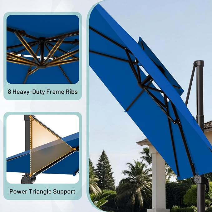 12×12 FT Double-Top Cantilever Patio Umbrella, Royal Blue | Square Offset - Image 4