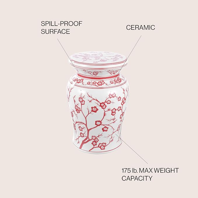 JONATHAN Y Cherry Blossom 18" Ceramic Garden Stool Side Table, Plant Stand - Image 4
